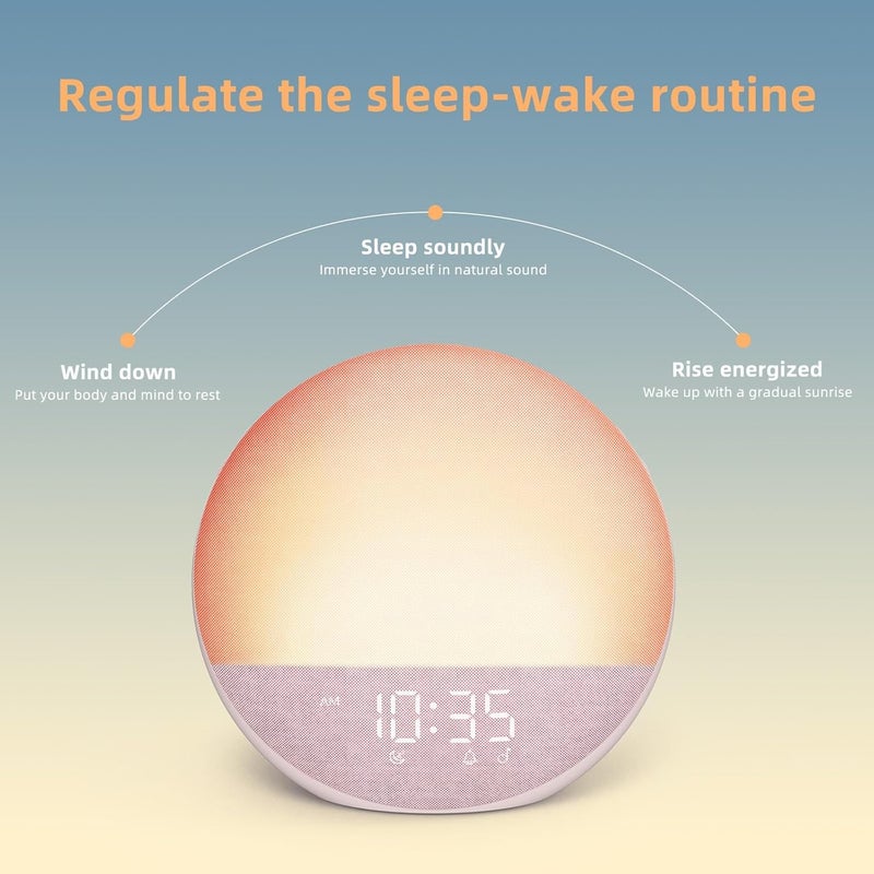 Odokee Sunrise Alarm Clock White Noise Machine: Natural Wake Up Light - Dimmable Clock with Bluetooth Speaker for Bedroom - 25 Sleep Sounds for Baby Adults Kids Sakura Pink - Image 5
